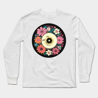 Pink Floral Cottage Core Vinyl Record Long Sleeve T-Shirt